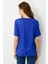 Kadın Açma Yaka Nakış Işlemeli T-Shirt Saks 4