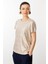 Kadın Sıfır Yaka Düşük Kollu T-Shirt Vizon 2