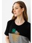 Kadın Sıfır Yaka Önü Palmiye Taşlı Penye T-Shirt Siyah 3