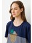 Kadın Sıfır Yaka Önü Palmiye Taşlı Penye T-Shirt Lacivert 2