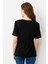 Kadın Açma Yaka Önü Cepli Pamuklu T-Shirt Siyah 4