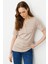 Kadın Açma Yaka Önü Cepli Pamuklu T-Shirt Vizon 2