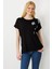 Kadın Sıfır Yaka Omzu Taşlı Penye T-Shirt Siyah 2