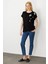Kadın Sıfır Yaka Omzu Taşlı Penye T-Shirt Siyah 5
