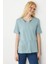 Kadın Açma Yaka Nakış Işlemeli T-Shirt Mint 3