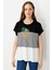Kadın Sıfır Yaka Önü Taşlı Penye T-Shirt Siyah 1