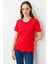 Kadın Sıfır Yaka Kısa Kol Pamuk Kaşkorse T-Shirt Kırmızı 4