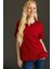Kadın Açma Yaka Dantel Çiçek Işlemeli Penye T-Shirt Bordo 1