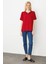 Kadın Açma Yaka Dantel Çiçek Işlemeli Penye T-Shirt Bordo 4