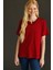 Kadın Açma Yaka Dantel Çiçek Işlemeli Penye T-Shirt Bordo 5