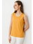 Kadın Sıfır Yaka Flamlı Kumaş Basic Askılı Tshirt Hardal 4