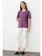 Kadın Sıfır Yaka Basic Penye T-Shirt Lila 4