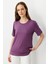 Kadın Sıfır Yaka Basic Penye T-Shirt Lila 5