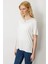 Kadın Sıfır Yaka Basic Penye T-Shirt Ekru 1