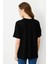 Kadın Sıfır Yaka Cebi ve Yakası Simli Penye T-Shirt Siyah 3