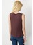 Kadın Sıfır Yaka Flamlı Kumaş Basic Askılı Tshirt Kahve 3