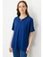 Kadın Açma Yaka Dantel Çiçek Işlemeli Penye T-Shirt Indigo 1