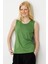 Kadın Sıfır Yaka Flamlı Kumaş Basic Askılı Tshirt A.yeşili 5