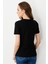 Kadın Yakası Düğmeli Pamuk Kaşkorse T-Shirt Siyah 4