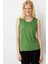 Kadın Sıfır Yaka Flamlı Kumaş Basic Askılı Tshirt A.yeşili 1