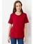 Kadın Sıfır Yaka Basic Penye T-Shirt Vişne 1