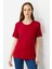 Kadın Sıfır Yaka Basic Penye T-Shirt Vişne 2