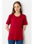 Kadın Sıfır Yaka Basic Penye T-Shirt Vişne 5