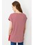 Kadın Sıfır Yaka Çizgili Pamuklu Penye T-Shirt Kırmızı 3