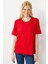 Kadın Sıfır Yaka Basic Penye T-Shirt Kırmızı 1