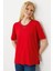 Kadın Sıfır Yaka Basic Penye T-Shirt Kırmızı 2