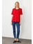 Kadın Sıfır Yaka Basic Penye T-Shirt Kırmızı 4