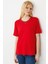 Kadın Sıfır Yaka Basic Penye T-Shirt Kırmızı 5
