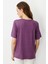 Kadın Açma Yaka Nakış Işlemeli T-Shirt Lila 5