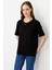 Kadın Sıfır Yaka Basic Penye T-Shirt Siyah 1