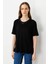 Kadın Sıfır Yaka Basic Penye T-Shirt Siyah 2