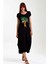 Kadın Siyah Yuvarlak Yaka Kısa Kollu Ağaç Nakışlı Püsküllü Uzun Elbise 1