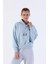 Oversize Kadın Kapşonlu Uzun Kol Sisli Mavi Sweatshirt 20335 1