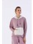 Oversize Kadın Kapşonlu Uzun Kol Koyu Lila Sweatshirt 20353 1