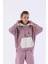 Oversize Kadın Kapşonlu Uzun Kol Koyu Lila Sweatshirt 20353 4