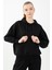 Oversize Kadın Kapüşonlu Siyah Sweatshirt 1