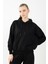 Oversize Kadın Kapüşonlu Siyah Sweatshirt 2