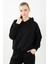 Oversize Kadın Kapüşonlu Siyah Sweatshirt 3