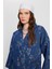 Kadın Indigo Jakar Desenli Kot Kimono Ceket 29151 2