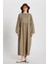 Haki Üstü Penye Altı Dokuma Oversize Uzun Kollu Uzun Elbise 28169 5