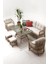 Palm Alüminyum Rattan Bahçe Balkon Oturma Grubu (3+1+1+Masa ) Cappucino -Krem 1