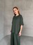 TKM-1113 Haki Oysh Kumaş Yarım Kol Basic Bluz Palazzo Bel Lastikli Alt Ikili Takım 5