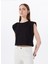 Bisiklet Yaka Düz Siyah Kadın T-Shirt M5SL-TST1170 3