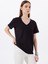V Yaka Nakışlı Siyah Kadın T-Shirt M5SL-TST1848 1
