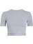 LVGWS5K144P7A-MDRN Gri Yuvarlak Yaka Crop Düz Kadın T-Shirt 1