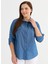 Polo Yaka Çizgili Indigo Kadın Bluz 25YSL8134-BB 3